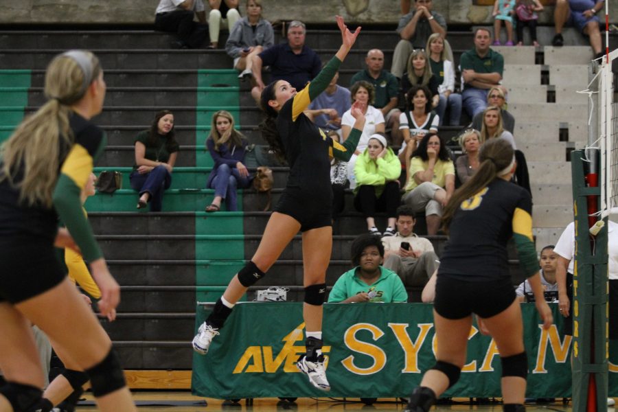 Julia Cole, 12, goes up for a hit.  Against good defenses, hitting isn’t always enough to score a point so hitters must utilize other shots to catch the opposing defense off guard.  As shown by Cole tipping is one way to do just that.