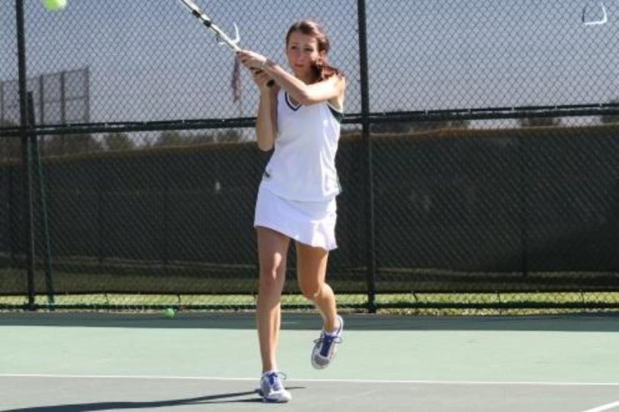 Grace Kays, 12, was a first doubles player for the team. Even though her tennis career has come to an end, she still voluntarily participates in the morning condition. Along with the rest of her team, Kays is a dedicated athlete who has a lot of passion for the sport. Photo Courtesy of McDaniel’s Photography.