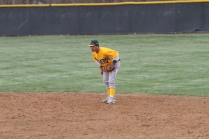 Ben Gunn eyes the pitcher approaching the plate. The team looks to rebound after a tough season last year.