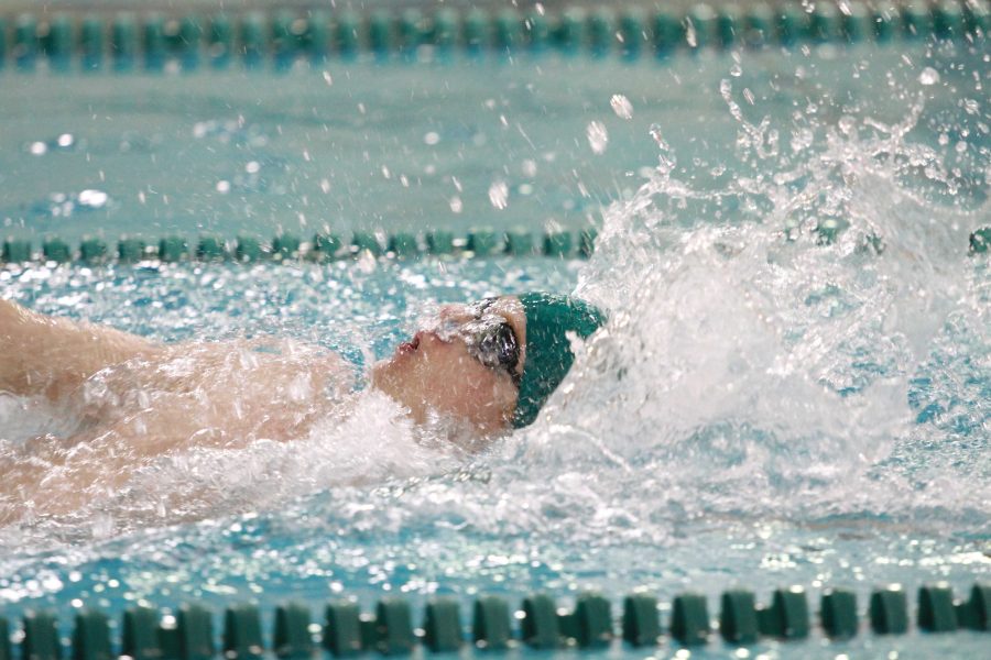 Girten competes in the 100 yard backstroke. He is one of four seniors on the boys’ varsity team. Girten mainly swims distance freestyle and backstroke.  (photo courtesy of McDaniel’s Photography)