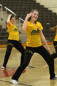 The 12 Flyerette seniors are taking one of their many pictures before Senior Night. The Flyerettes are known for taking multiple pictures while together. The 12 seniors leave the underclassmen big shoes to fill. Photo courtesy of McDaniel's Photography.