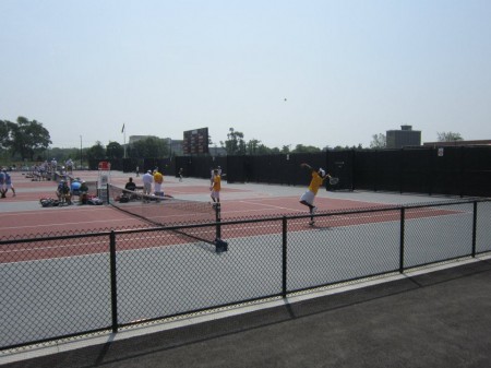 Nakul Narendran, 11, prepares to drive an overhead crosscourt. Narendran, who was on Varsity A last year, is now out with a torn MCL. “I was frustrated at myself at first, but know I’ve just accepted that it happened and that I need to work twice as hard to get myself in the best shape by season,” said Narendran. Photo courtesy of Alex Wittenbaum.