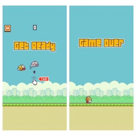 Flappy Bird was developed by Ngueyn Ha Dong. The objective of the game is to guide a yellow bird through two green pipes. If the bird touches any of the pipes or the floor, it’s game over.  Photo courtesy of Beverly Liu