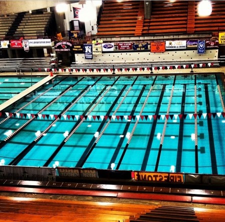 C.T. Brannan natatorium is located at McKinley high school, where the state meet was held. Spectators have to line up outside the building early in the morning to get tickets. McKinley also just signed a contract to hold the state meet for ten years.  (Photo courtesy of Hannah May)