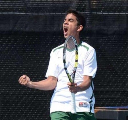 Deepak Indrakanti, 11, celebrates clinching the match against Upper Arlington. Varsity Gold sits in first place in the State team rankings. After taking on Lakota West and Oak Hills, the team will play the Coaches Classic Tournament.  Photo courtesy of Joe and Linda Stern. 