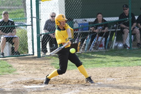 Hannah Melvin is a senior on the team and has come out as a leader. Not only with her fielding but with her batting to. Photo courtesy of McDaniel photography.