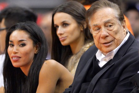 Donald Sterling and V. Stiviano are above sitting court side at a Clippers game. HE has since been banned from attending any game or participating in any team activity. It has also since been found out that he has prostate cancer and has been battling it for some time now. PC: Josh Patterson