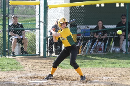 Ellen Martinson, 11 always comes through with hits for her team. She also has played good defense all year. Her great plays at third base have helped the team. Photo courtesy of McDaniel photography.