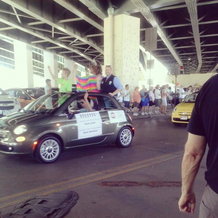 The parade began and ended under a bridge, where participants gathered and prepared. Some of the first vehicles held cross dressers, along with notable leaders and organizers. Hundreds of different companies and organizations were involved in the parade and festival. 