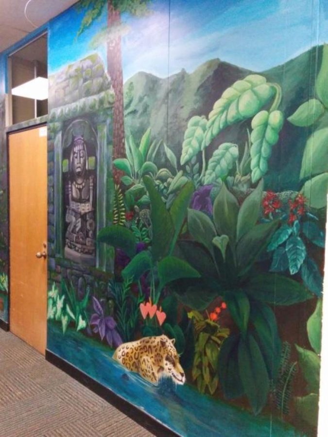 The+jungle+mural+is+in+one+of+the+wings+of+the+high+school.+It+was+painted+by+the+Art+Club.+This+is+located+near+Mr.+Ullands%E2%80%99+math+classroom.