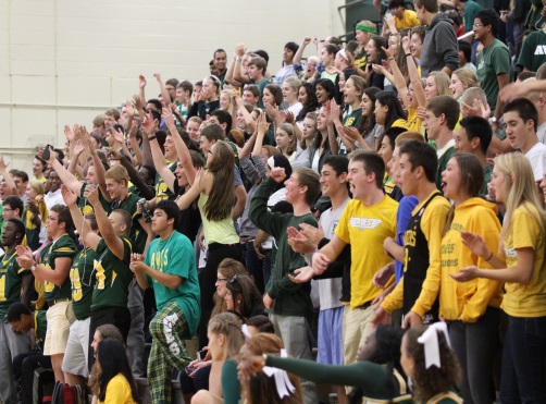 Last year's fall pep rally really got people excited. This photo shows how spirited everyone gets. Student Council is hoping that people will be even more spirited this year.