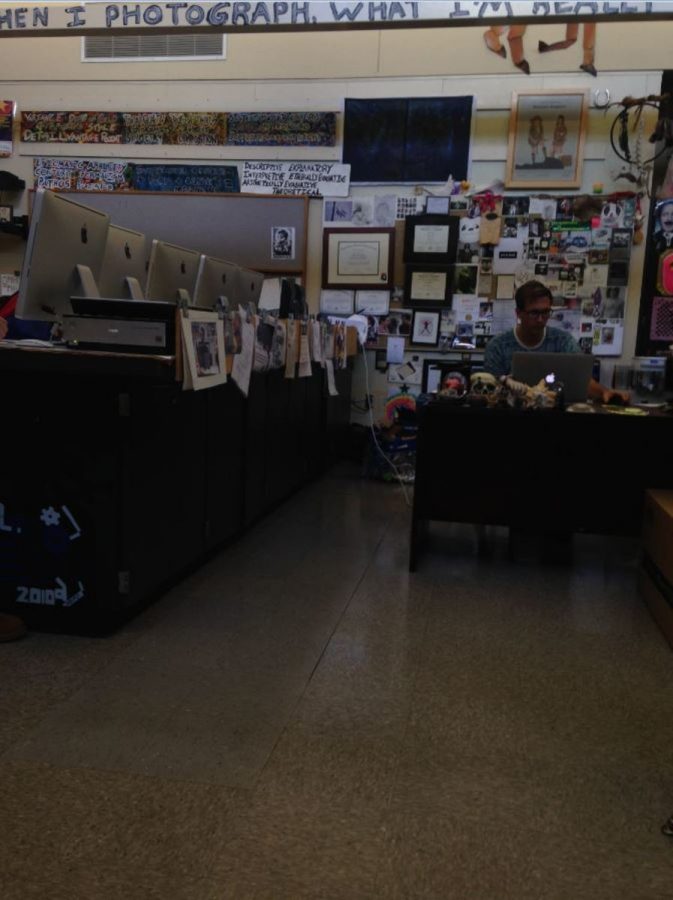 Pictured is the photography classroom where students develop photos and edit them on computers. The class is a semester long and open to all grade levels. The class is taught by Mr. Peiter Griga.
