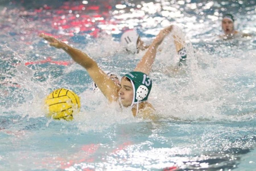 Senior Mark Hancher reaches to steal the ball. Hancher was one of the captains this year alongside Ioas. As well as water polo, Hancher swims for SHS and for BASH, a local club swimming team. Photo courtesy of McDaniel’s photography. 