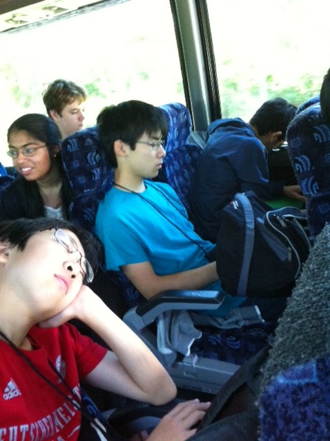 Exhausted orchestra students nap on the bus between destinations. The packed schedule included Epcot, Hollywood Studios, and DisneyQuest. The long and exciting days left us all napping on each other's shoulders and being our most natural selves. Photo by Jenna Bao