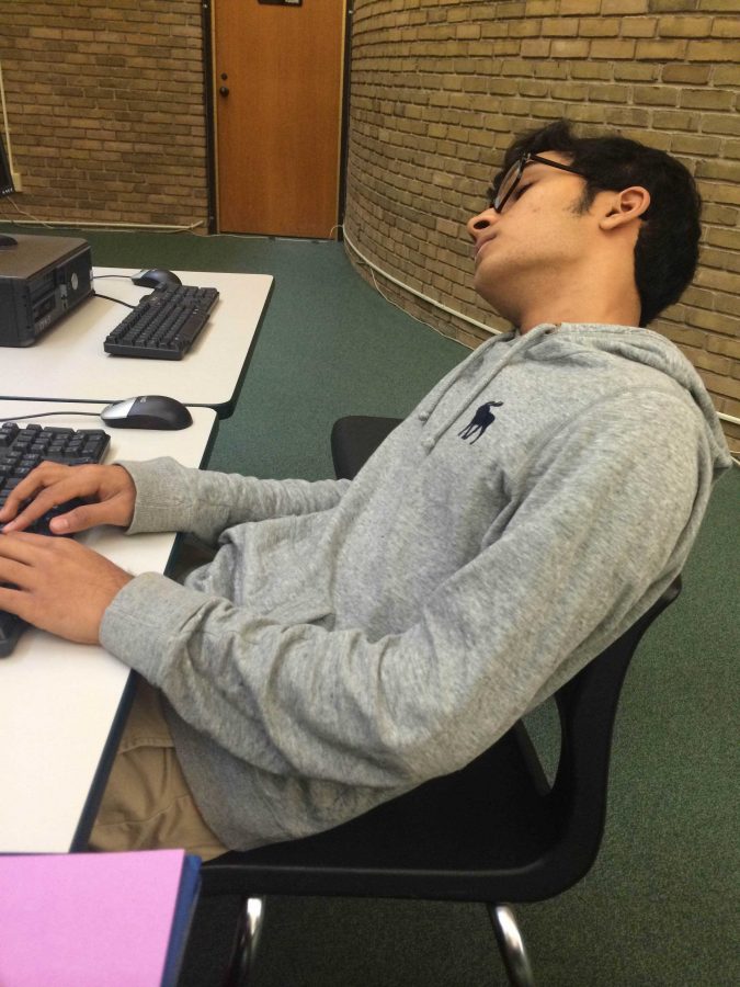 A typical example of students sleeping in class.  I was writing an assignment and ended up falling asleep due to staying up too late.
 “I like school ending earlier, so I would rather school keep their times the same” sophomore Brandon Gillespie said
