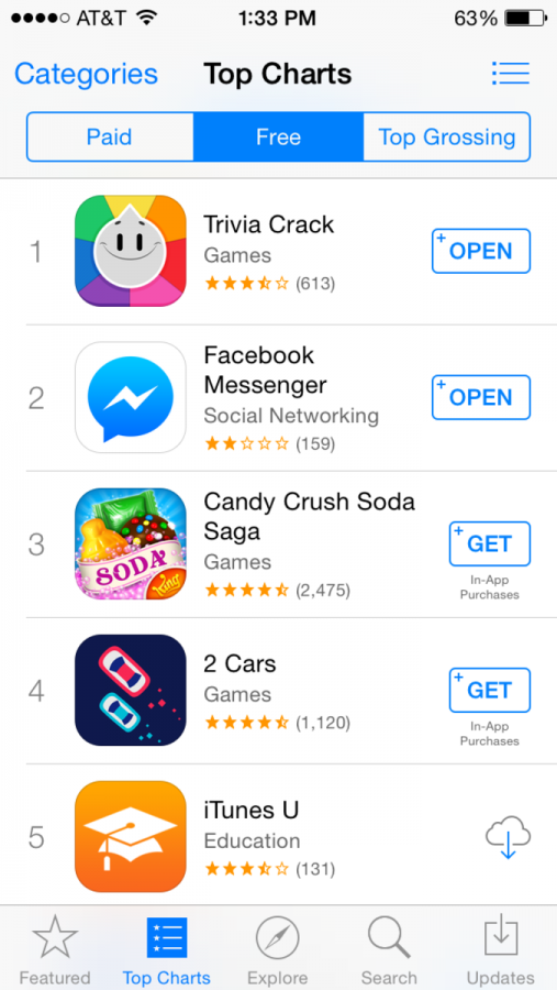 Trivia Crack is currently the most popular app on the App Store. It is a trivia game where people can compete against their friends. Much of the student body has begun to play it. (PHOTO BY JACK LOON)