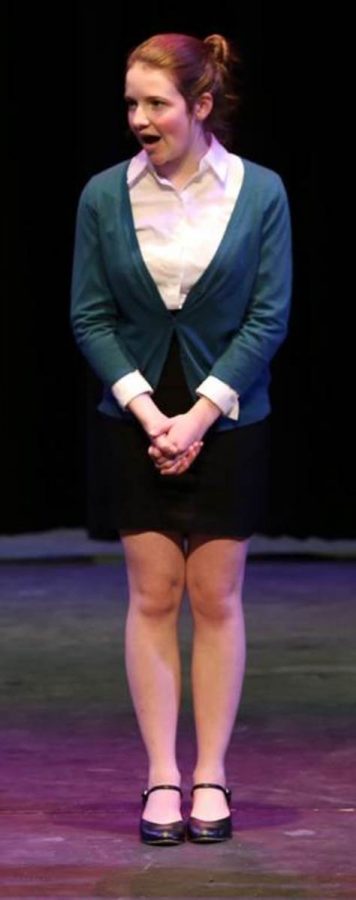 Sophomore Allie Brown as perfectionist teacher Miss Hockenschmoss. Her obsession with precision constantly puts her on the edge.
