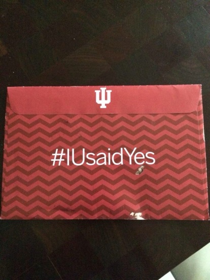 Seniors have recently been receiving acceptance letters in the mail. One college, Indiana University, sends their applicants a red envelope with the hashtag #iusaidyes if they were accepted. Over 50 students applied to the university. Photo Courtesy of Ellen Martinson.  