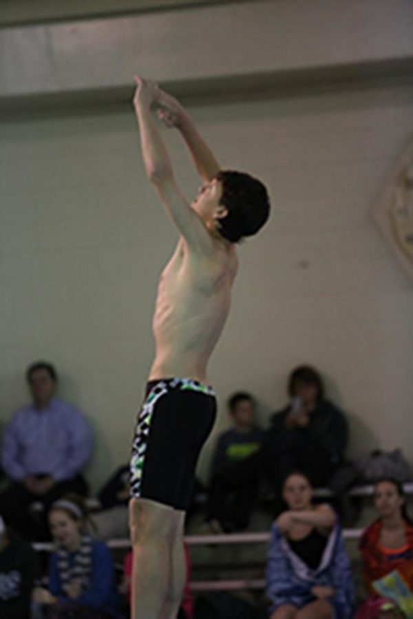 Junior, Cameron Foy was one of three people who went to districts for the diving team. He is mid dive as he shows off his skill to do a flip. Foy is excited for senior year. Photo courtesy McDaniels Photography.