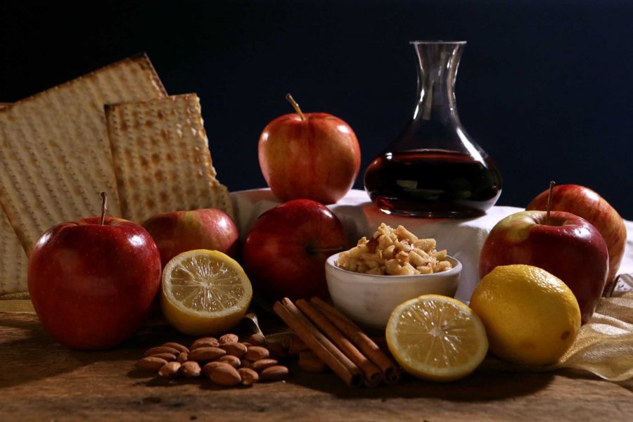 These are foods commonly eaten by Jews during Passover. There is Matzah, wine, and various fruits. The food may not be the most desirable, but each year, Jews practice this cuisine.