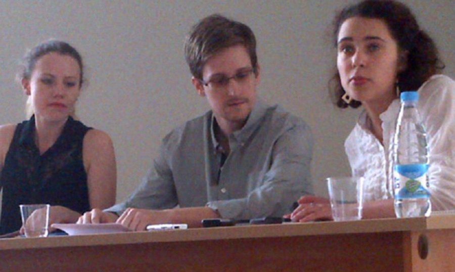 Edward Snowden meeting with activists in Moscow. Snowden is accused of treason and has thus been in temporary Russian asylum since 2013. Despite being in hiding, he has made several significant appearences in the last year including the Academy Award winning documentary made about him, “Citizenfour”.