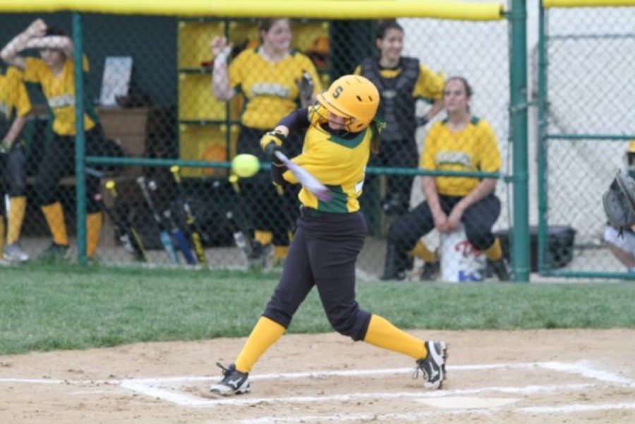 Freshman Jessica Fehr was the lead off of batter for the varsity team. Fehr’s batting average for the season ended up being .367, third only to Ellen Martinson and Elizabeth Izworski .All photos courtesy of McDaniel’s Photography. 