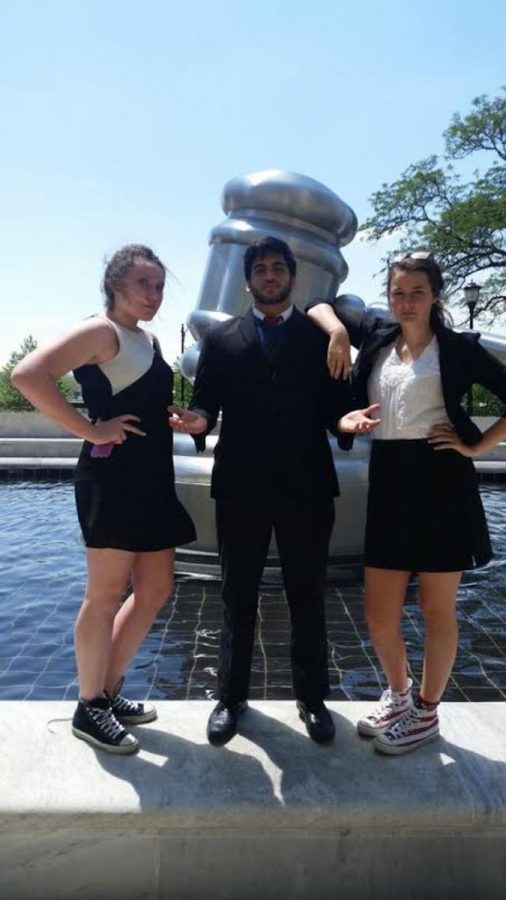 Hayley Kennedy, Animesh Bapat and Maddie Driscoll pose in front of the Ohio Supreme Court building. The three juniors made up the green team along with Isaac Harmon. They failed to qualify for the round of eight, but performed well. PC: Josh Patterson