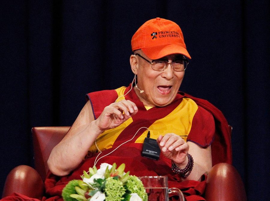 The 14th and current Dalai Lama is at Princeton University talking with students. He was the winner of the Nobel Peace prize in 1989. He was born to peasants in 1935, and is one of five children. He has an extreme interest in science and has been involved in research of how mediation affects the brain. 
