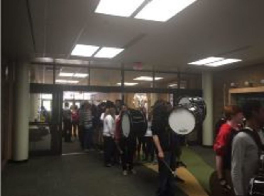 Athletes and participants in fall activites line up with the drum line prior to marching around the school. This march, known as the “Walk of Champions” will be held each season to honor the athletes and the awards they recieved. Junior Noah Stern said, “It’s very important to honor the athletes from SHS for their hard work and numerous accolades.” 