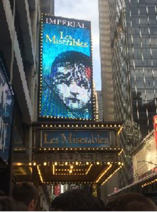 The SHS theatre troop saw Les Miserables Saturday September 24 at the Imperial Theatre in New York. Due to traffic they arrived to the show five minutes before the start time. They watched the shortened revival of the original production.