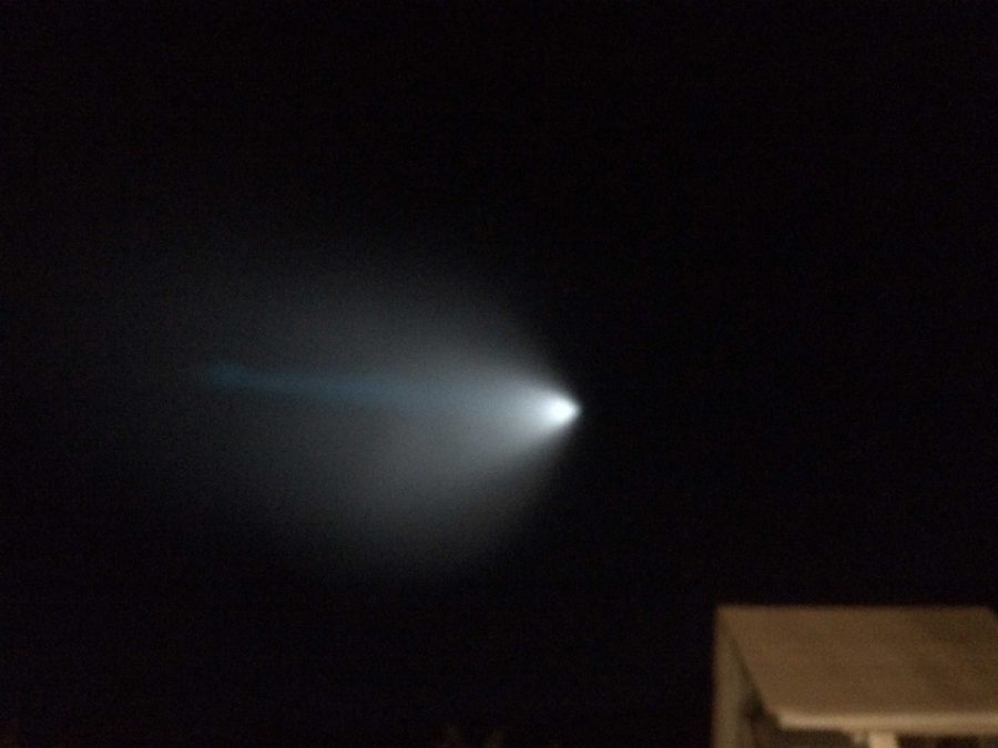 This strange light appeared on Nov. 7, 2015 in Southern California. Some  
claimed the light was a UFO. The Pentagon released a statement confirming the light as a result from a test missile launch.