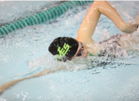 Senior Jory Gould swims one of her favorite events, the 100 freestyle. Gould hopes to make state this year on the 400 freestyle relay, as well as individually in the 100 backstroke. Because it is her last year in high school, she is the self proclaimed “leader of the pack”.
