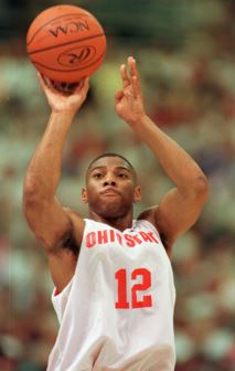 Ohio State’s James “Scoonie” Penn takes a shot during the team’s practice. Penn and the Buckeyes made the final four that year in 1999. Penn is now a public speaker traveling around the state of Ohio, inspiring countless students to do the right thing. 