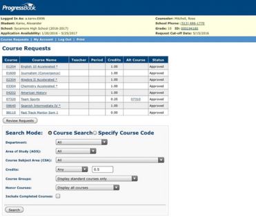 This is what the website to file class requests looks like. Counselors have to meet with everyone and approve those requests. It can be a long process, but the counselors get it done. 