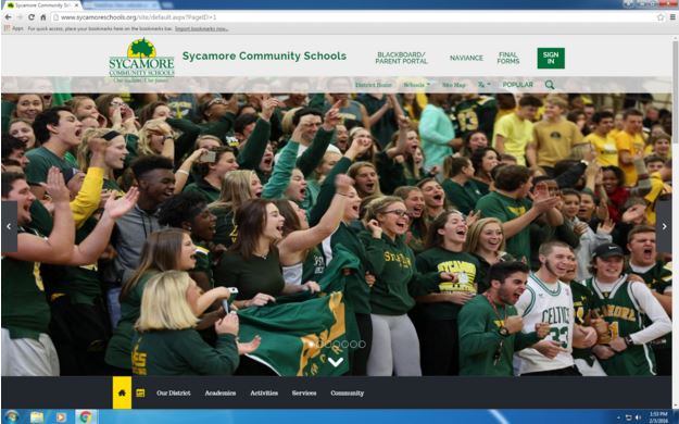 Pictures of the pep rally are shown on the front page of the new Sycamore website. The newly designed home page was updated on Sat., Jan. 30. Other than organizational changes, translation options, and links were added. 
