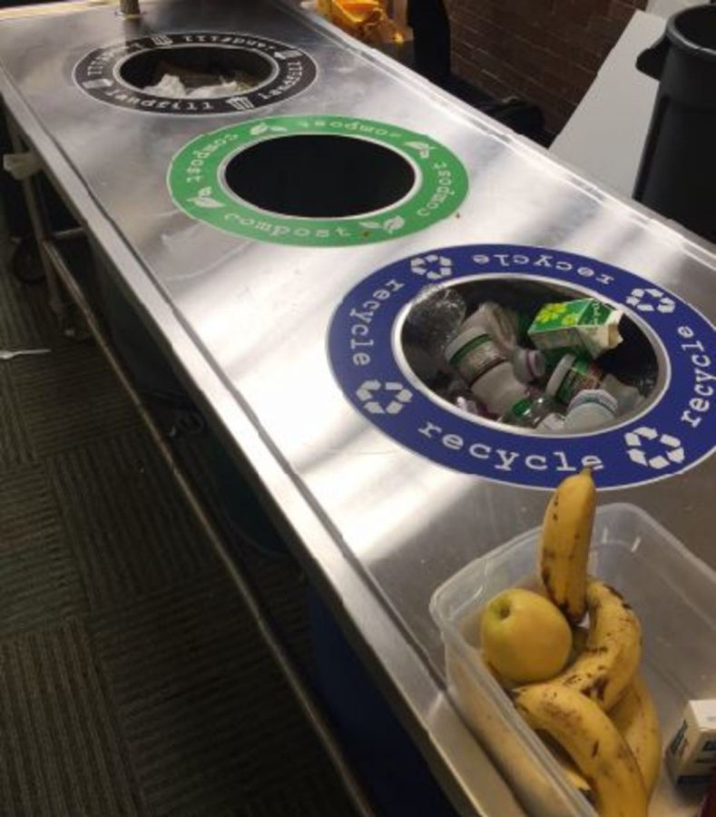 If a student places their trash in the 
incorrect can, whoever is working the table 
will notify them and tell them the correct 
placement so they can learn. There are students 
who ignore the friendly correction. Since the 
beginning of the school year, there has been an 
increase in students who do listen and learn from
 the corrections. 