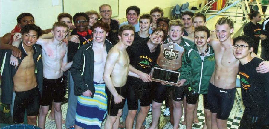    The mens’ swim team placed first last year at GMC championships. Multiple swimers and relay teams qualified for District and State meets, but the team did not place at State. The returning swimmers are looking to win the GMC for the second year in a row and believe they have a really strong chance to do so. Photo courtesy of Aves Swimming.