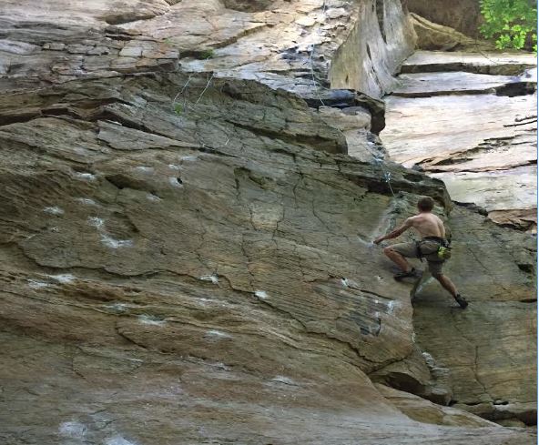 GET A GRIP! Sophomore Riley Shanks rock climbs at Red River Gorge in Kentucky. In addition to playing soccer year round, Shanks makes time to enjoy his hobby. “Rock climbing is a great way to stay fit and have a lot of fun; It’s my ultimate escape,” Shanks said. 