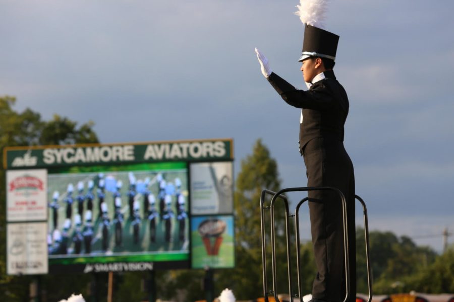 GET LOUD. The band attends several football games during the season to perform at pre-game, halftime, and in the stands. During pre-game, the group plays the Fight Song, the Star-Spangled Banner, and the Alma-Mater. The group aims to bring spirit to the fans in the crowd and create a loud dynamic for the game. All photos courtesy of McDaniel’s Photography. 