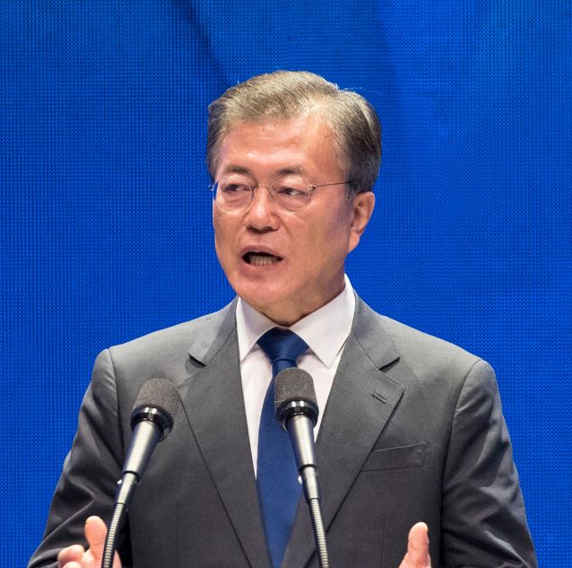 JOINING TOGETHER. South Korean president Moon Jae-In address the media in a speech. After Moon Jae-In became president, the two Korean nations have spoken more often than they ever have before since the Korean War. The two nations will have a joint women’s hockey team in the upcoming Winter Olympics taking place in Pyeong-Chang, South Korea.