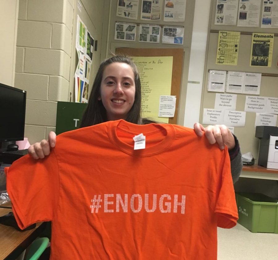 Today was the last day for students to get a t-shirt for the school-wide walkout for the Parkland shooting and school safety. The shirts sold for $6 at lunch. They were created by senior Emma Sulfsted.