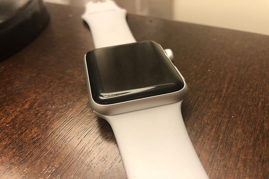 APPLE WATCH IN ACTION. Students can be seen throughout the school day wearing Apple Watches. This allows students to listen to music, receive notifications, and track their fitness all from their wrist. If you have an iPhone and are interested in the Apple Watch, ask a friend who has one their opinion on the watch before purchasing.