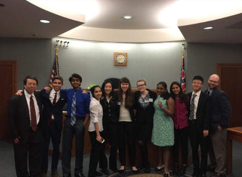 SWING THE GAVEL. The students are gathered at the Hamilton County Courthouse after completing the district competition for the 2016-2017 season. Every year the teams compete at two scrimmages before the district competition at the Hamilton County Courthouse. “Your team becomes your family because you go through such intense situations together in the courtroom so I guess I like the whole team work aspect of it,” said Akhila Durisala, 11, Varsity witness.