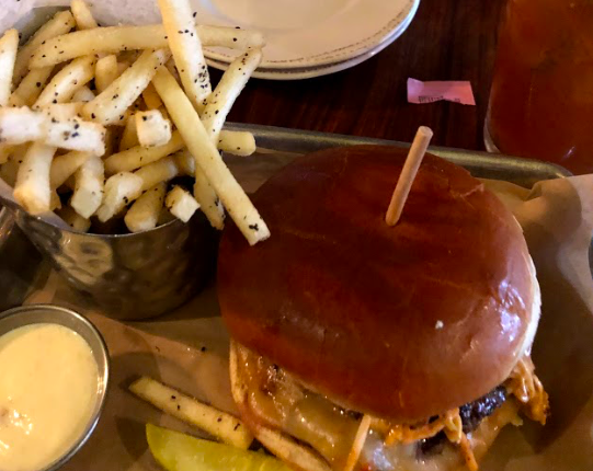 EAT GOOD FOOD. A juicy burger topped with spiciness made for a delicious meal. The fries were perfectly cooked and seasoned. “The mashed potatoes were cooked so well. They were delicious,” said Tristen Campbell, 11.
