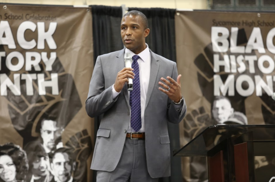 CELEBRATE. On Feb. 28, the student body gathered in the gym to attend a Black History Month Celebration assembly. The assembly included guest appearances, including the keynote speaker, Mr. Keenan Singleton. Singleton is a sports reporter here in Cincinnati for WCPO Channel 9.
