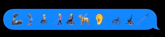 These are some of the 67 new disability-related emoji introduced in iOS 13.2. These images, which include people using wheelchairs and a white cane, prosthetic limbs, and a hearing aid, are an important step towards greater representation.
