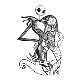 An artistic rendering of The Nightmare Before Christmas’s main protagonists, Jack Skellington and Sally.