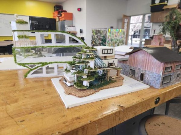 Sam Kwon, 12, displays one of his award-winning structures.